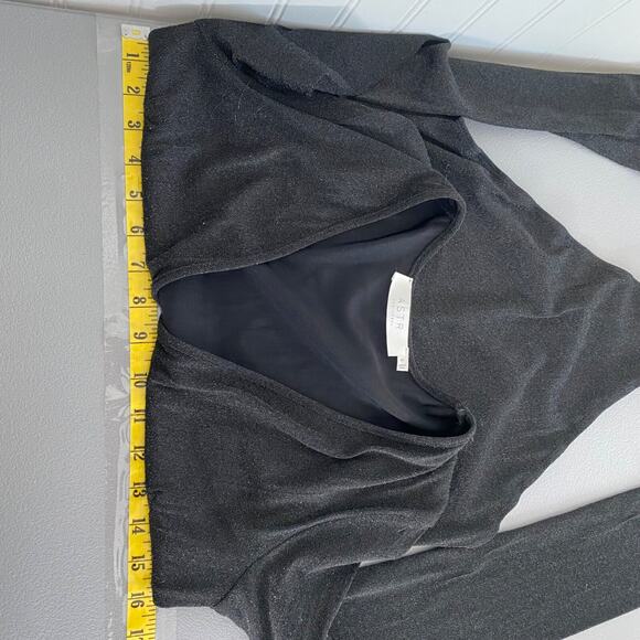 ASTR The Label Womens Long Sleeve Bodysuit Size M Black Sparkly Deep Vneck Sexy - Picture 6 of 8